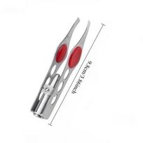 Stainless Steel LED Eyebrow Tweezers Angle Mouth with Light Eyebrow Trimming Clip Removal Slanted Eyebrow Tweezer Makeup Tool raudona