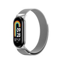 Milanietiško tipo dirželis Xiaomi Mi Band 10 9 8, Miband 8 apyrankė, metalinė magnetinė juosta correa mi band 9, riešo aksesuarai Mi Band 10 sidabras