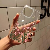 Pink tulip moon phone case suitable for iPhone 17 16 15 14 13 12 11 Pro/ Max /Plus anti-fall and shockproof back cover iPhone 14PROMAX juoda