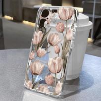 Pink tulip pattern phone case suitable for iPhone 17 16 15 14 13 12 11 Pro/Max/Plus anti drop and shockproof back cover iPhone 17E
