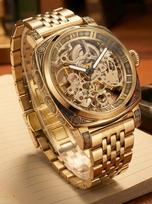 A men's fashion gentlemen's elegant pentagram rose gold and steel mechanical watch auksas