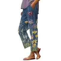 Women’s Drawstring Waist Casual Pants with Pockets Relaxed Fit Printed Trousers for Everyday Wear Lightweight Fabric L auksas