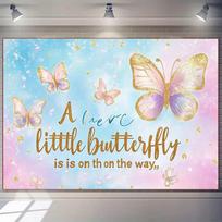 2D Baby Shower Banner,  Little Butterfly  Party & Live Background 47.2x31.5inch/120*80cm