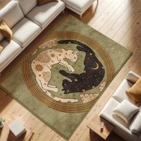 Yin Yang Celestial Cats Area Rug Sun Moon Star Constellation Print Floor Mat for Living Room Bedroom Witchy Boho Home Decor 40X60CM