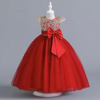 Girls Wedding Pom Pom Princess Dresses Host Piano Performance Performance Dresses Children Christmas Evening Gowns 120cm raudona