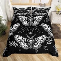 Blue Gothic Moth Duvet Cover Set Bohemian Trippy Mushroom Bedding Sets Ultra Soft Lightweight Microfiber Queen Duvet Cover Set 135x200cm