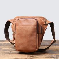 Retro Men'S Genuine Leather Fanny Pack, Frosted Leather, Shoulder Crossbody Small Backpack, Multi-Functional Cowhide Mobile Phone Bag.