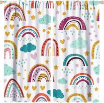 Rainbow Sky  Curta – Colorful Arcs & Clouds Design On White Background, 2 Panels For Kids' Room Or Nursery 53x116cm 2pc21x46in
