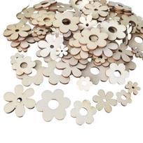 ABBY-100Pcs Wooden Flowers Ornaments With Hole Handmade Wooden Crafts Accessories Parts For Scrapbook DIY Home Decoration