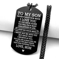 To My Son Dog Tag Chain Stainless Steel Black Inspirational Quote Pendant Mom Love Graduation Gift Necklace Jewelry Gift