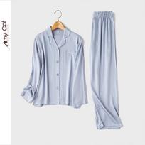 New spring and autumn couples long-sleeved trousers viscose casual two-piece solid color big pockets plus size home service suit S