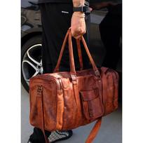 NEW 24  Men Genuine Goat Leather Brown Duffel Travel Gym Weekend Overnight Bag 10x24x10 ruda