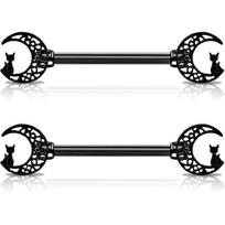 Jewsee Nipple Ring Moon Nipple Barbell Cat Nipple Piercing 14g Nipple Jewelry Halloween Body Piercing Jewelry for Women Black//White