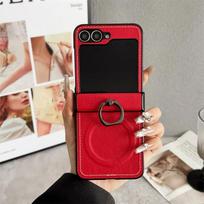 Retro Leather Ring Holder Phone Case for Samsung Galaxy Z Flip 6 5 4 Flip6 Flip5 Flip4 Flip3 5G Magnetic Hinge Protective Cover For Samsung Galaxy Z Flip6