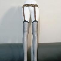 Sexy leopard print suspender socks Royal sister pure desire black silk female ultra-thin temptation open crotch free sex silk One size