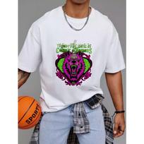 White T Shirt with Cosmic Wolf and Mystic Text Design for Casual Wear S balta