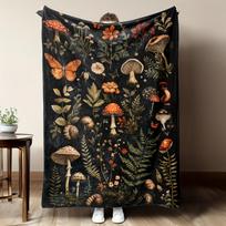 Vintažinis grybų ir gėlių flanelinis pledas: Švelnus/Šiltas/Hipoalerginis – Skalbiamas, Visų sezonų, Naudojamas ant sofos/lovos, Kalėdinė dovana 30x40in