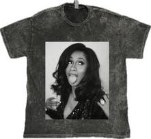 Cardi B liežuvis ant klubo Hip Hop Rap 100% medvilnės vintažiniai skalauti unisex marškinėliai M gray