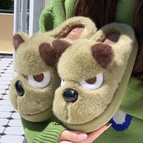 Husky Dog Faux Fur Couple Winter Slippers Chunky Platform Non Slip House Shoes Woman Comfort Fluffy Plush Outdoor Slippers Women 36-37