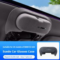 Car Sun Glasses Case Organizer Tumbled Leather Flip Glasses Clip Sunglasses Storage Box For BMW X3 G45 2025 Interior Accessories pilka