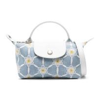 Longchamp Le Pliage Didelė Džinsinė Pečių/Crossbody Rankinė su Gėlių Siuvinėjimu Moteriškos rankinės Dangaus Mėlyna 34205HEW028 Sky Blue