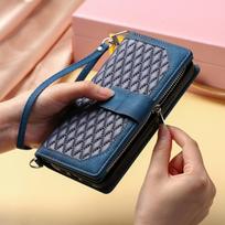 Rombinis odinis dėklas-piniginė ant riešo telefonui Samsung Galaxy S26 S25 Edge S24 Ultra S23 Plus FE A17 A16 A26 A36 A56 Galaxy S26 Ultra tamsiai mėlyna spalva