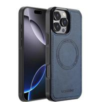 Leather Magnetic Phone Case for iPhone 17 Air 16 15 14 13 12 Pro 11 XS Max XR 8 7 Plus SE 17E 16E Wireless Charging Cover Etui iPhone17 Pro mėlyna