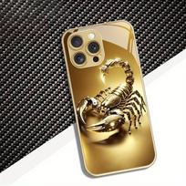 High end Golden Scorpion tempered glass phone case suitable for iPhone 17 16 15 14 13 12 11Pro/Max/Plus anti drop and shockproof iPhone 16 PLUS auksas