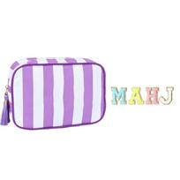 Striped Polyester Toiletry Bag for Travel with Mahjong Tile Graphic Suitable for Makeup and Personal Care Items violetinė