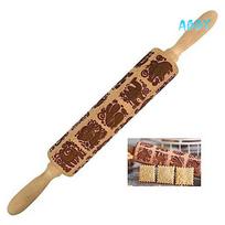 ABBY-1 Piece Animal Print Embossed Rolling Pin Cookie Rolling Pin, Large Wood Textured Roller For Baking