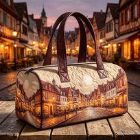 Tote Bag Quilted Travel Handbag Fitness Bag Beach Bag 3D European Town Print Rustic Vintage Cruise Vacation Camping Mixed Color Leisure 16''x8''x8''