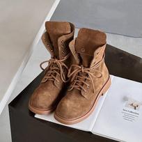 Leather Double Wear Martin Boots Women's Autumn Versatile Thick-soled Retro Fashion Lace-up Medium Tube Knight Boots 35 kava