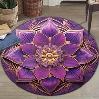 Sacred Lotus Mandala Round Rug Visual Style Bohemian Paisley Print Soft Non Slip Circle Mat for Living Room Bedroom Yoga Decor 80cm x 80cm