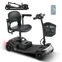 Vyresnio amžiaus 4 ratų elektrinis mobilumo paspirtukas | Nereikia vairuotojo pažymėjimo, 136 kg apkrova, 15 km atstumas, sulankstomas, nuimamas akumuliatorius, USB ir LED juoda