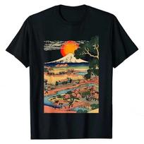 Edo Period Japanese Scenery Mount Fuji Sunset Ukiyo-e T-shirt Printed T-shirt Fitness Top Women's Clothing Streetwear S įvairiaspalvis
