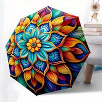Colorful for Lotus Mandala Wall Art DecorUmbrella, Portable 3-Fold Compact Umbrella for Men & Women, Valentine'S Day Mother'S