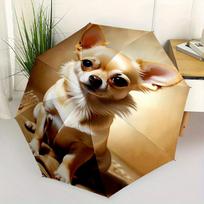 Chihuahua Dog Portrait Umbrella - Automatic Folding, 8-Rib Durable Design, Cute Ears Theme Print, Perfect Holiday Gift for Dog