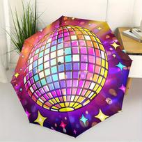 Automatic Open/Close Folding Umbrella with Disco Ball & Colorful Stars - Portable Compact Umbrella, 8-Rib Sturdy Frame, Auto O