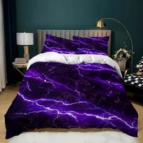 Violetinės žaibuotos antklodės užvalkalas Karalienės Dėmės Griaustinio spausdinimo patalynės komplektai 3 vnt. Vaikams Paaugliams Suaugusiems Violetinis kambario dekoras Minkšti antklodžių užvalkalai 135x200cm