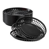 24x Oval Food Baskets Bread Fry Baskets Serving Tray Retro Storage Basket Bins for Chicken Hot Dogs Fries Picnic Kitchen juoda