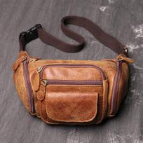 Men'S Leather Sports Fanny Pack Women'S Matte Leather Breast Bag First Layer Cowhide Shoulder Messenger Bag