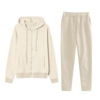 Men and Women Full Zip Hoodie and Sweatpants Set Two Piece Casual Tracksuit with Drawstring Jogger Pants Pockets for Everyday Wear XL smėlis