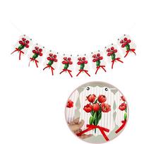 8Pcs Red Tulip Paper Bunting Garland, 9.8ft Elegant Flower Banner with Bowknot, Aesthetic Wall Decor for Spring Picnic, Coffee S