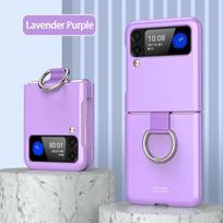 „Samsung Galaxy Z Flip 4 3 Case“ prabangus itin plonos odos dėklas – matinis žiedo laikiklis, sulankstomas, atsparus smūgiams, apsaugantis kietą nugarėlę For Samsung Z Flip 4 violetinė