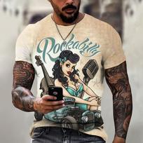 Retro automobiliniai marškinėliai vyrams Sexy Beauty Print Trumpomis rankovėmis marškinėliai Laisvalaikio marškinėliai Viršutiniai vasariniai vyriški drabužiai Dideli gatvės drabužiai Xl 4XL