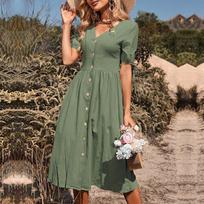 Women Solid Color Halter Sling Chic All Match Slim Cotton Linen Chic Dress Plus Size XS žalia
