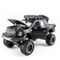 1/32 Ford Raptor F150 Lydinio Diecast Automobilio Modelis Žaislai Garsas Šviesa Žaislinis Pikapas Atitraukiamas Transporto Priemonių Žaislas Vaikams juoda