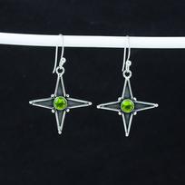 Amazing Peridot Gemstone Star Shape Earrings, 925 Sterling Silver Earring, Handmade Boho Silver Jewelry Dangle Earrings, Anniversary Gift 1.77" žalia