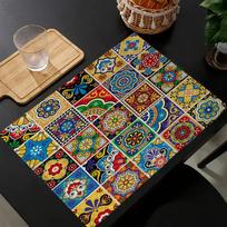 Mandala Pattern Boho Style Linen Dining Table Mats Alphabet Kitchen Placemat 30X40cm Coasters Pads Bowl Cup Mat 1PC 30X40cm
