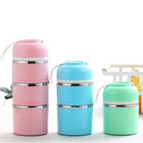 Multilayer Cute Thermal Lunch Box Leak-Proof Stainless Steel Food Container 1 Floor mėlyna
